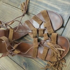 Topshop Brown Suede Leather Gladiator Sandal Size 8
